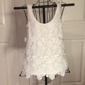 Lafairre sleeveless knit white top with heavy lace overlay